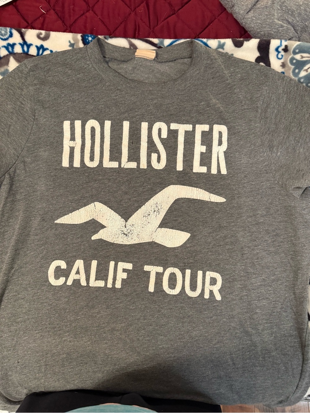 Hollister Charcoal Gray Logo Tee with White Print